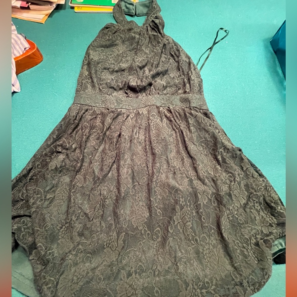 Halter neck green lace dress